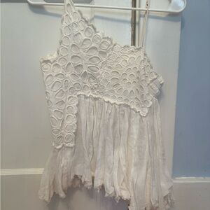 Free People Cream Asymmetrical Ruffled Camisole